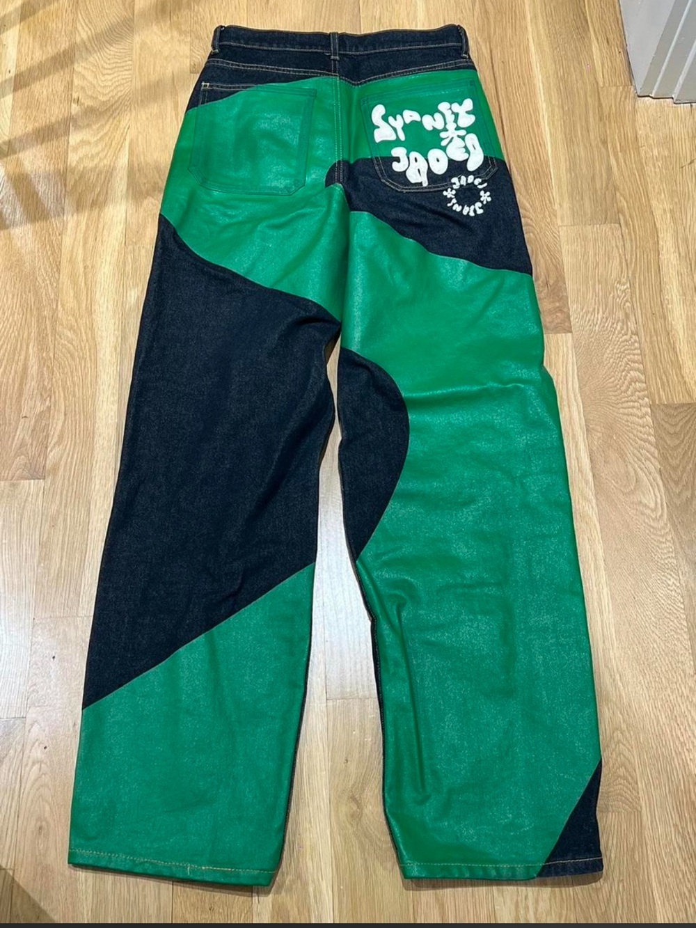 Jaded London Green and Black Patchwork Boyfriend Jeans - Picture 3 of 7